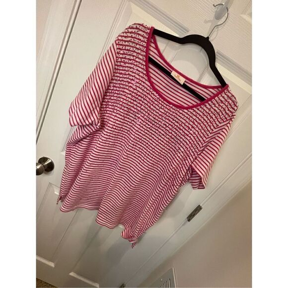 The Quacker Factory women’s sequined tshirt pink white striped 3X - Picture 1 of 6